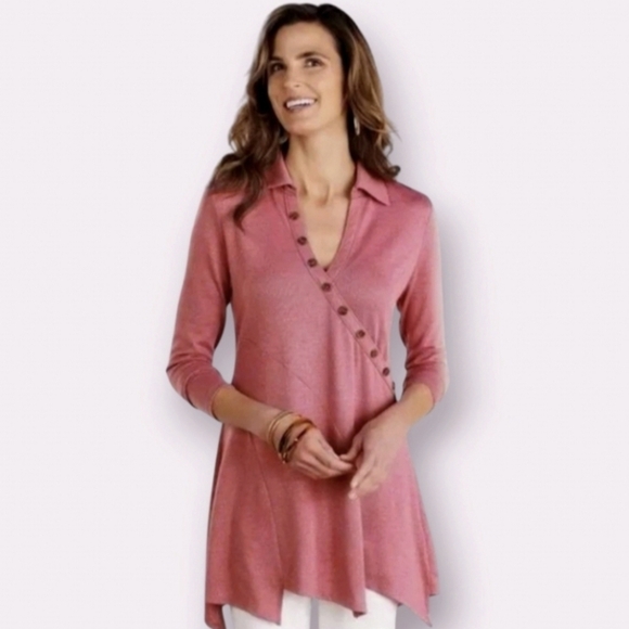 Soft Surroundings Tamara Tunic Plus Size 2X Boxy Dusty Pink Flowy Airy Oversized - Picture 1 of 6